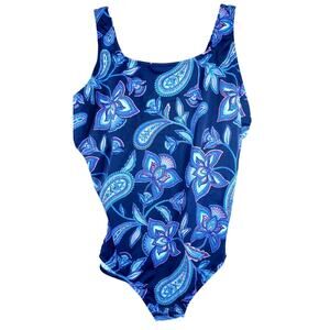 Lands' End Women's Plus 20W One Piece Swimsuit Navy Paisley Floral NWOT UPF 50